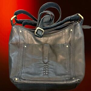 Great American Leather Works Black Leather Crossbody Bag Brass Hardware Woven